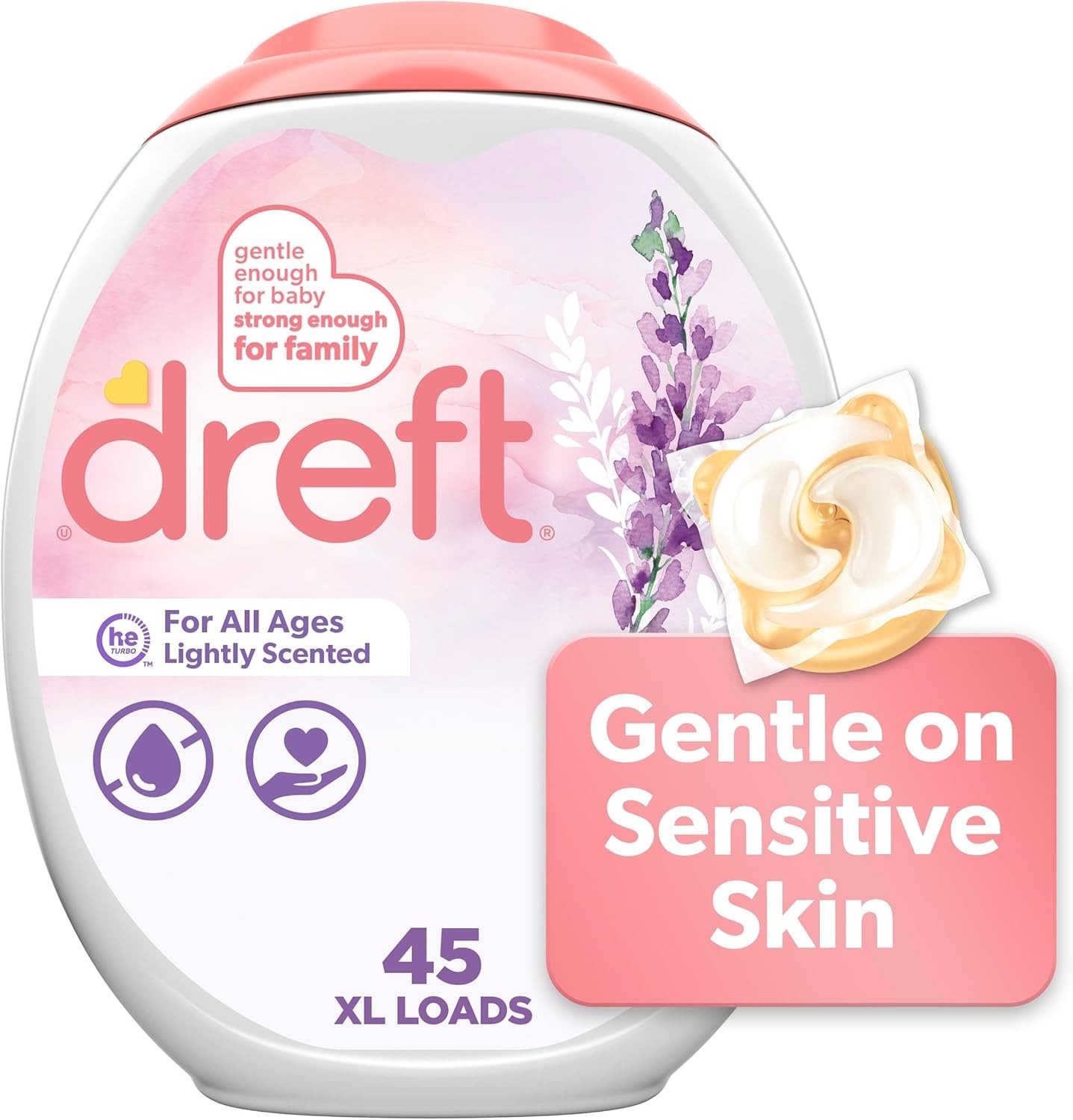 NEW Dreft Laundry Detergent Pacs Lightly Scented Lavender For Baby & Family 45C