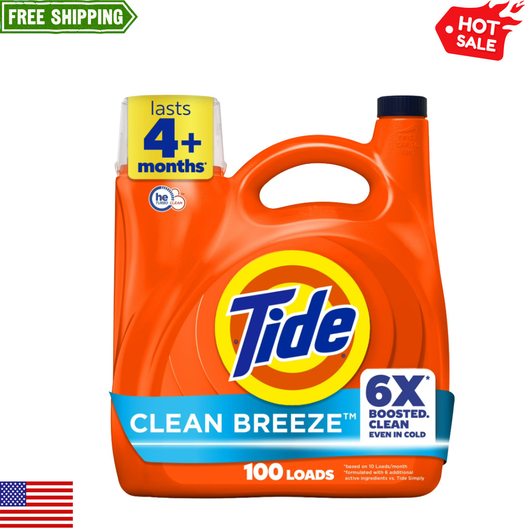 Tide with 6X Boosted Cleaning Power, Clean Breeze 125 fl oz 100 Loads