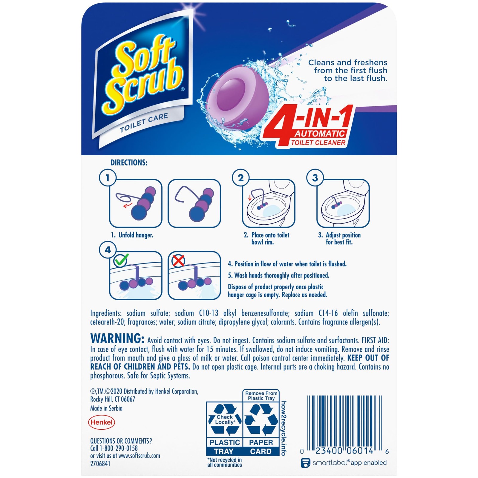 Soft Scrub 4-in-1 Rim Hanger Toilet Bowl 3.52 Ounce (Pack of 1), Lavender
