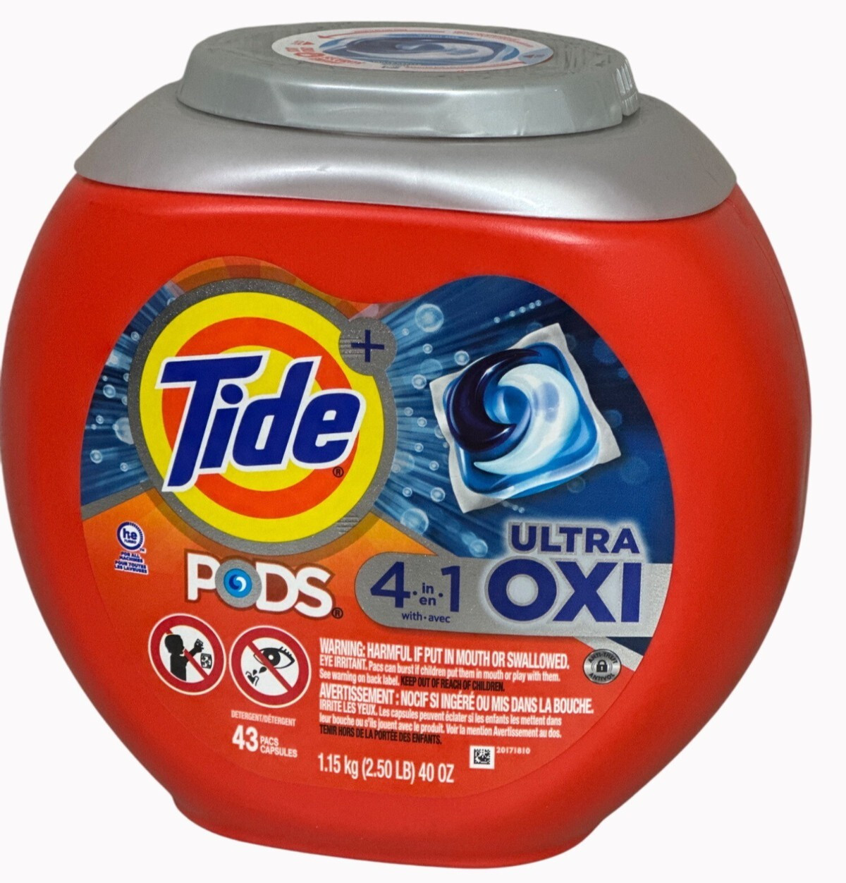 Tide Pods Ultra Oxi 4-In-1 Laundry Detergent 43 Count 1.15 Kg Red Plastic Contai