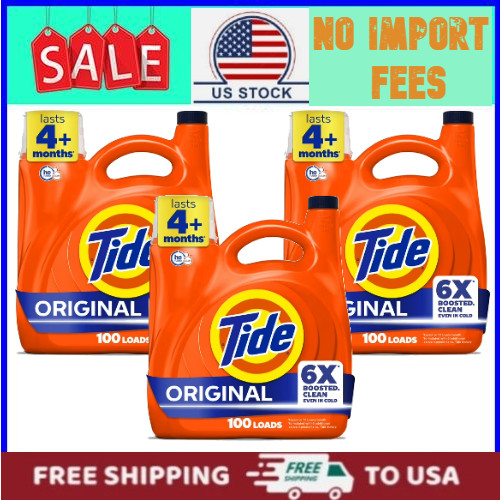 3PACK Tide Laundry Detergent Liquid 6X Boosted Cleaning Power 125 fl.oz 100Loads