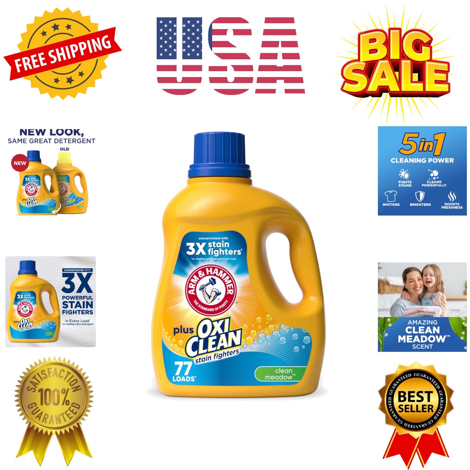 Plus OxiClean Clean Meadow, 77 Loads Liquid Laundry Detergent, 100.5 fl oz