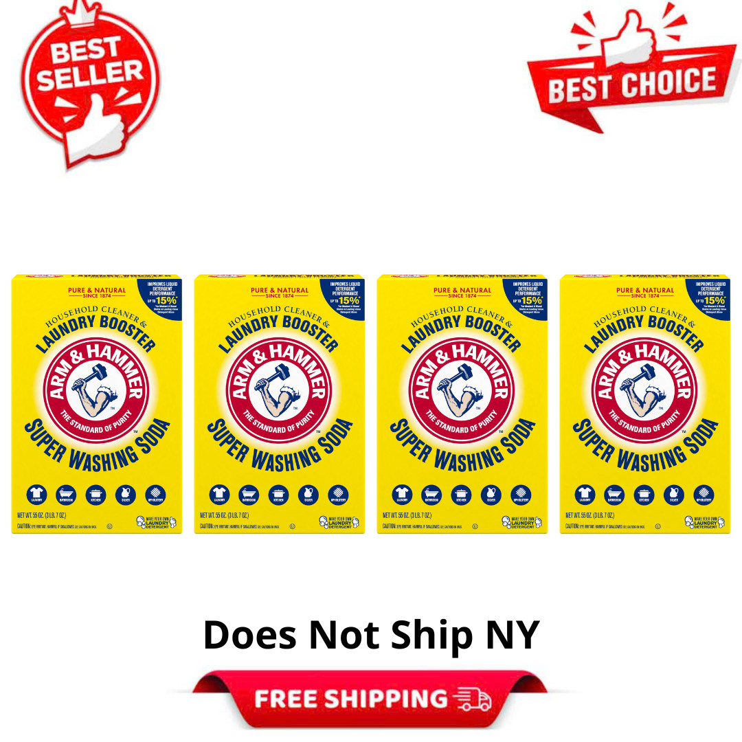 4 Pack Arm & Hammer Super Washing Soda Laundry Detergent Booster Cleaner, 55 oz