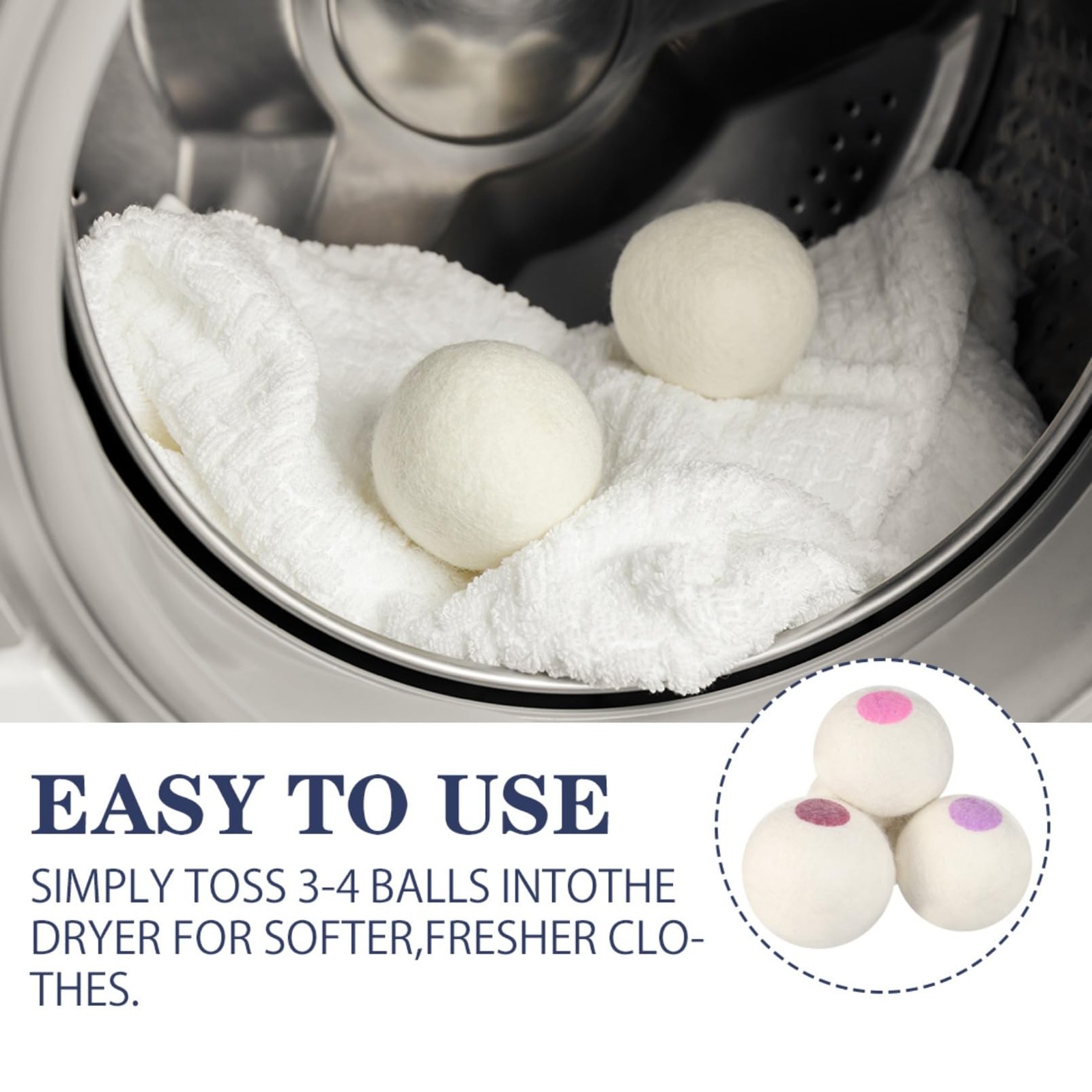 Wool Dryer Balls 6PCS Pure Organic Laundry Wool Tumble Dryer Ball Reusable Na…