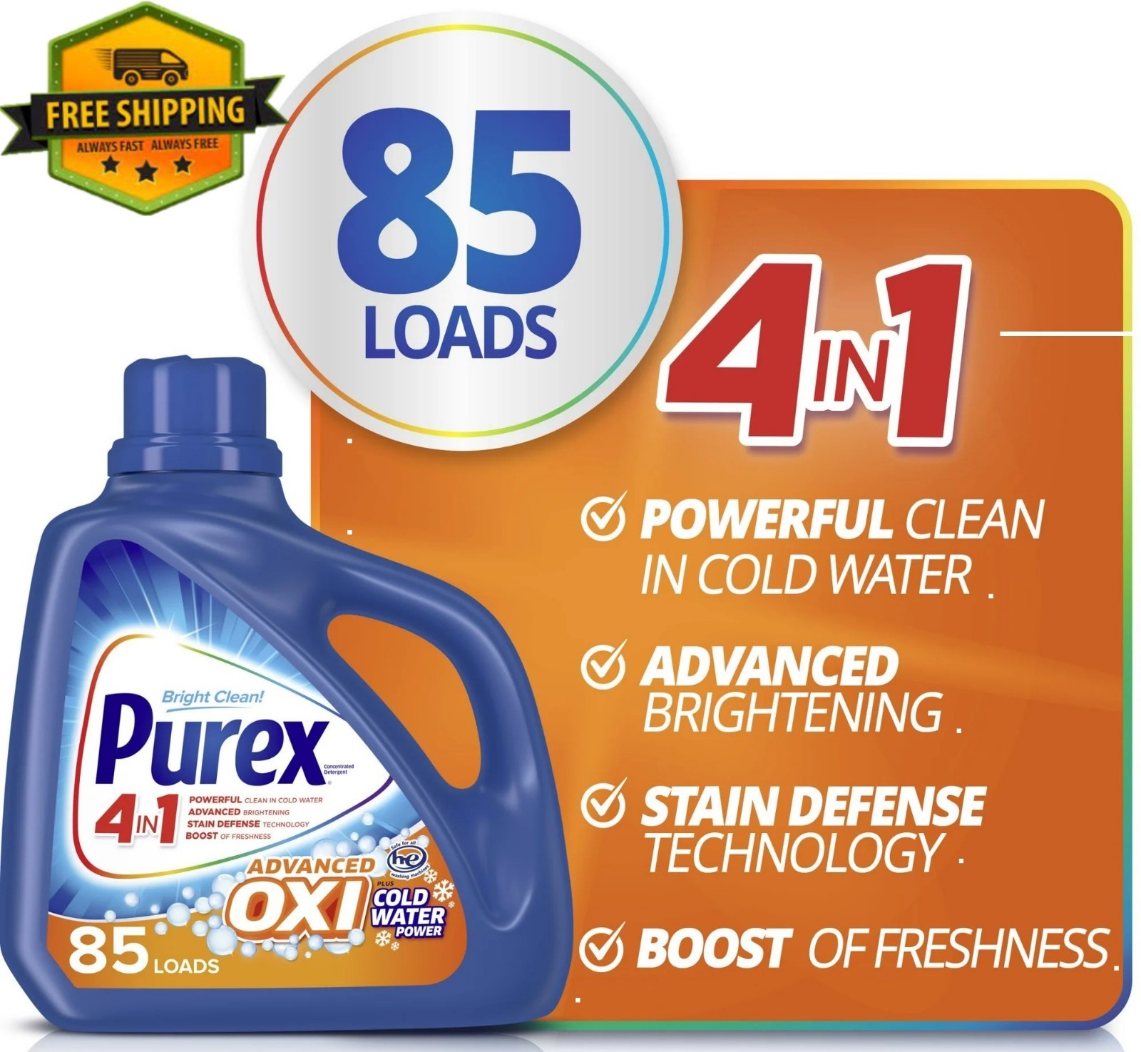 Purex Plus OXI Liquid Laundry Detergent, 128 fl oz – 85 Loads