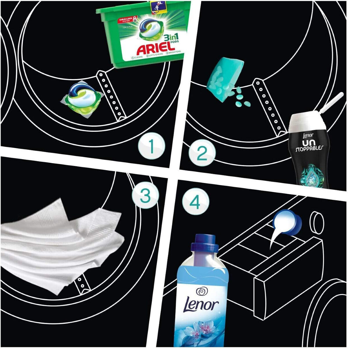 3 LENOR Unstoppables Laundry Perfume Scent of Ariel 210g 7.4oz