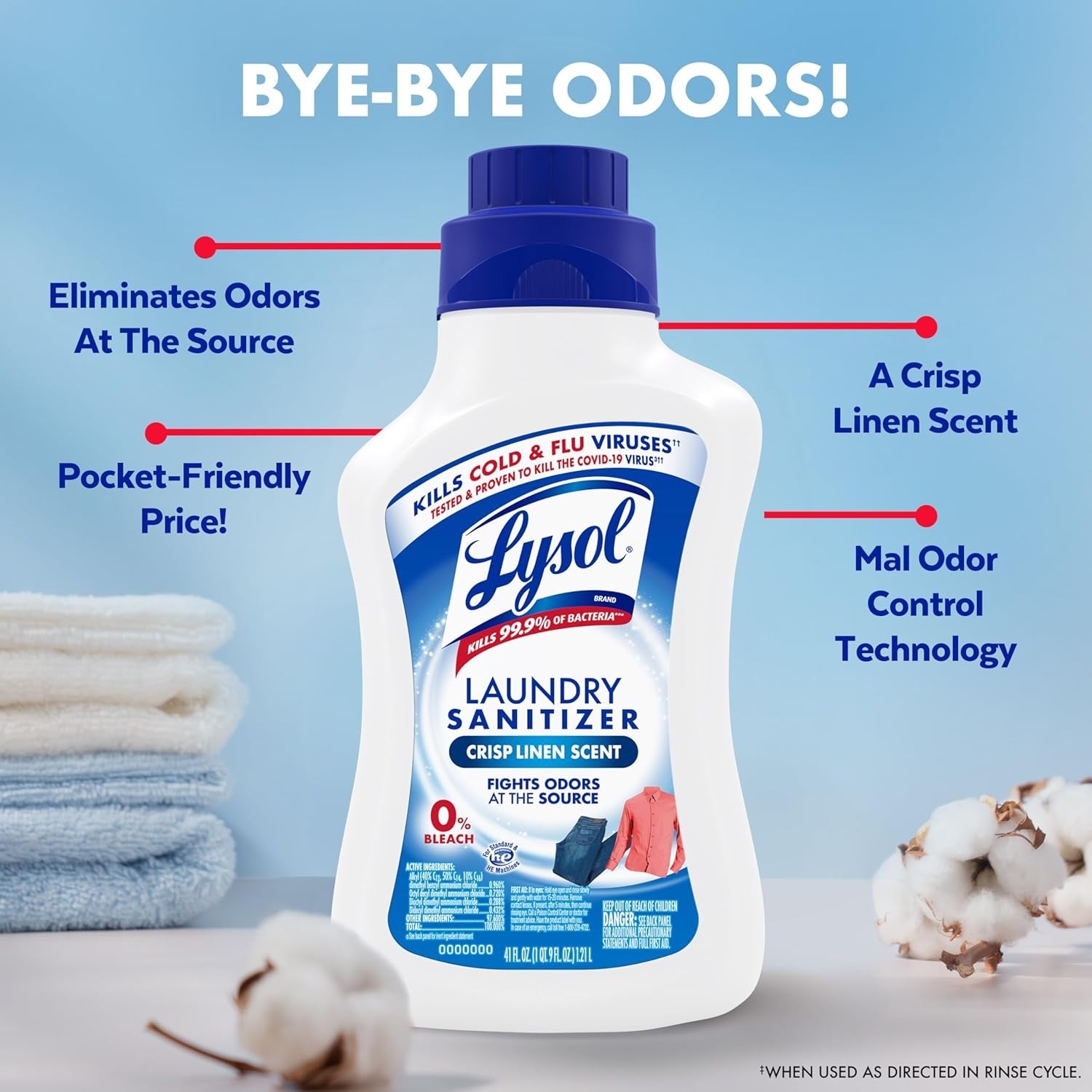 41 Fl Oz Laundry Sanitizer & Odor Eliminator in Crisp Linen Scent – Safe & Ef…