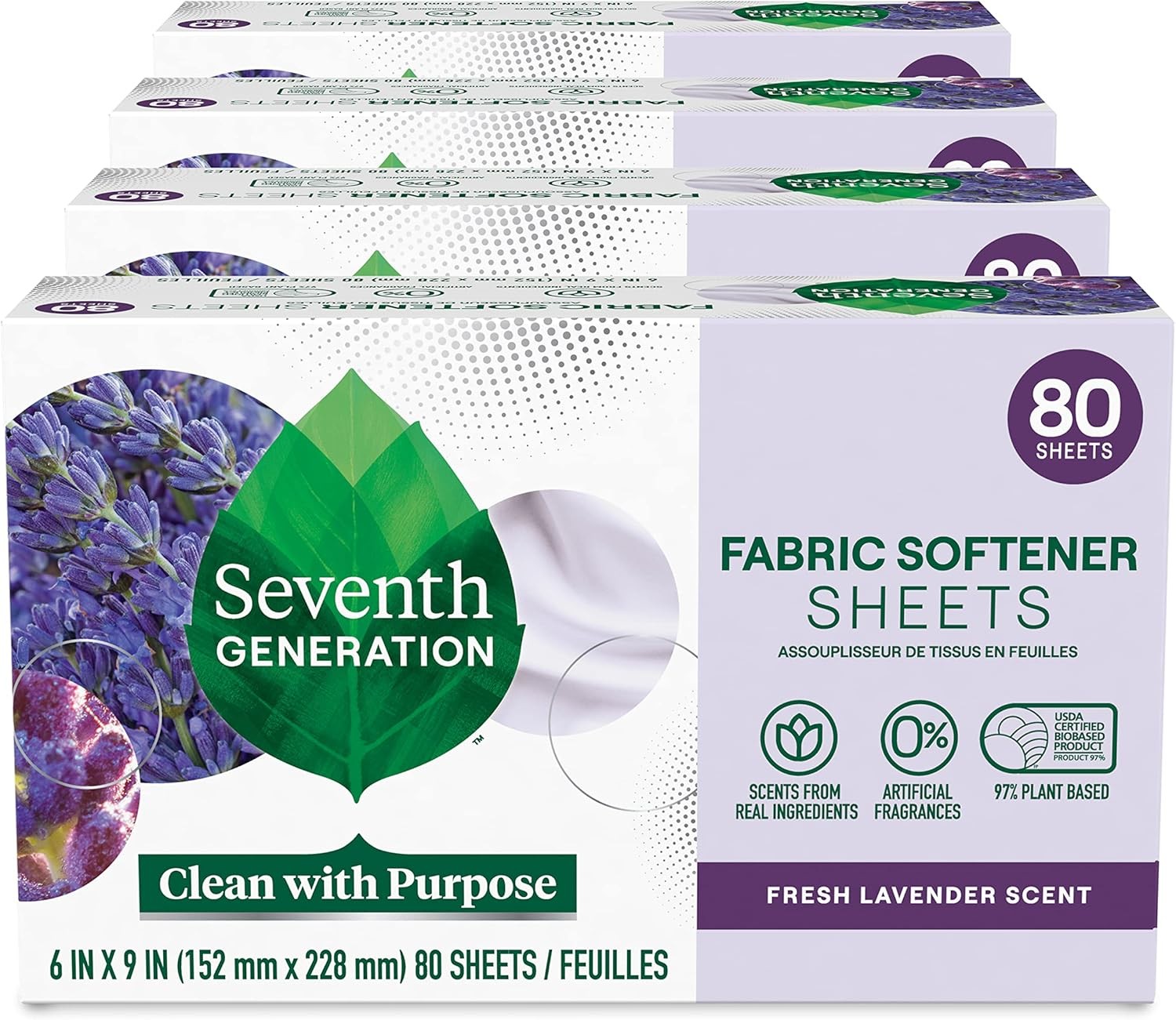Seventh Generation Dryer Sheets Fabric Softener Fresh Lavender Scent with…