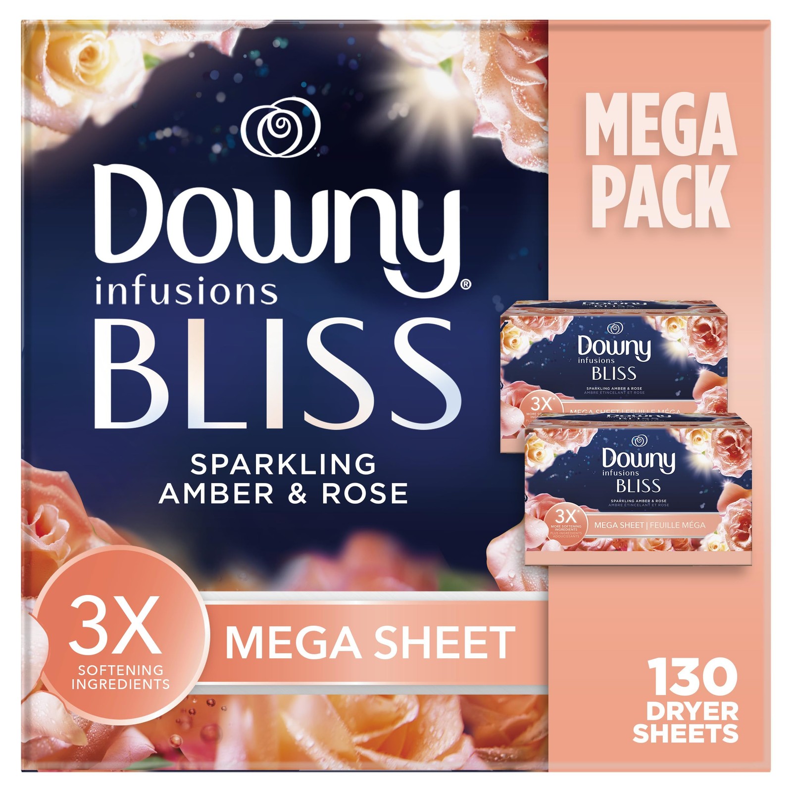 Downy Infusions Mega Dryer Sheets, Laundry Fabric 130 Count (Pack of 1)