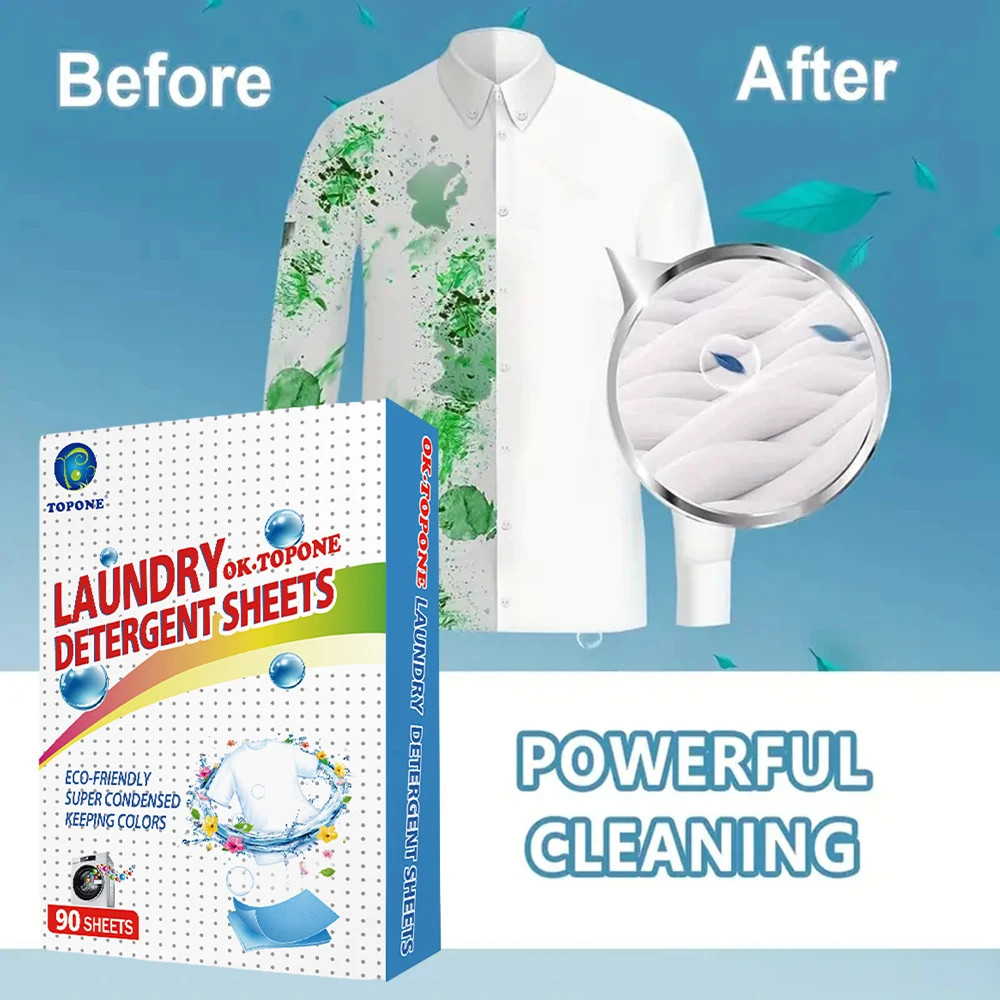 Laundry Detergent Sheets 90 Pcs Eco-friendly Soap No Waste Stain Remover Liquid