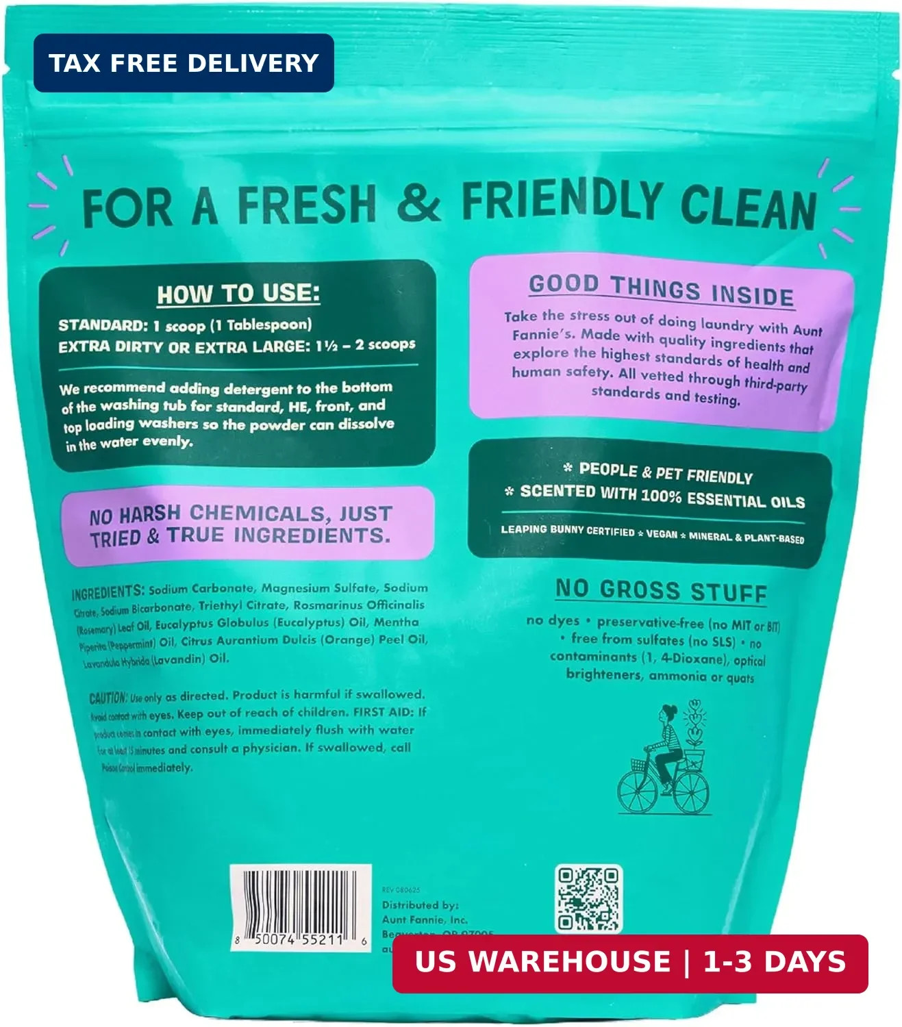 Aunt Fannie’s Powder Laundry Detergent, Deep Cleaning, Plant Based, Natural Ingr