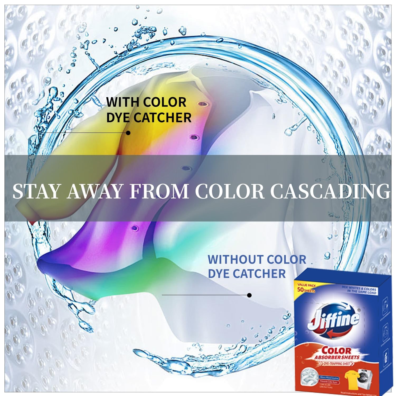 50 Count Jiffine Color Absorber Sheets for Laundry, Allow Mixed Washes,Fragrance