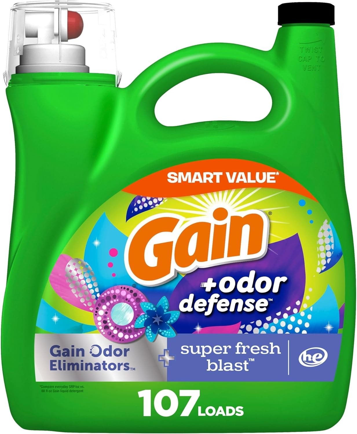 Gain Odor Defense Liquid Laundry Detergent Super Fresh Blast 107 Loads HE