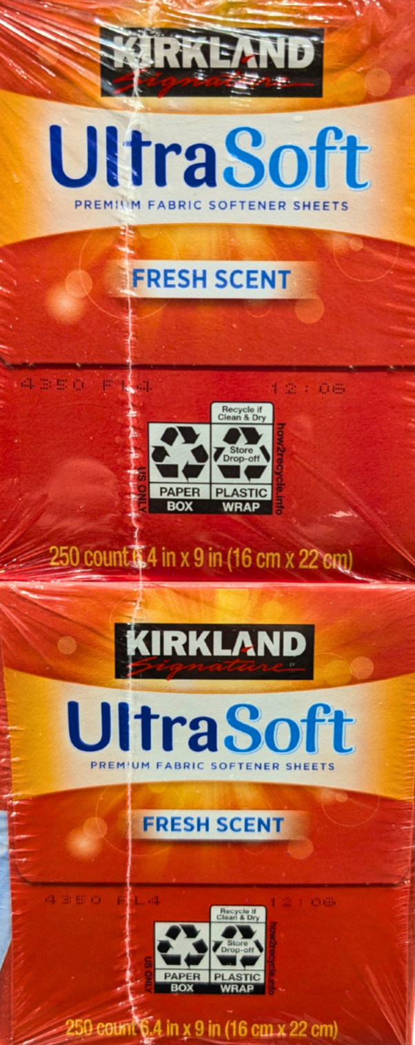 Kirkland Signature Ultra Soft Premium Fabric Softener 2/250 Sheets 500 Total