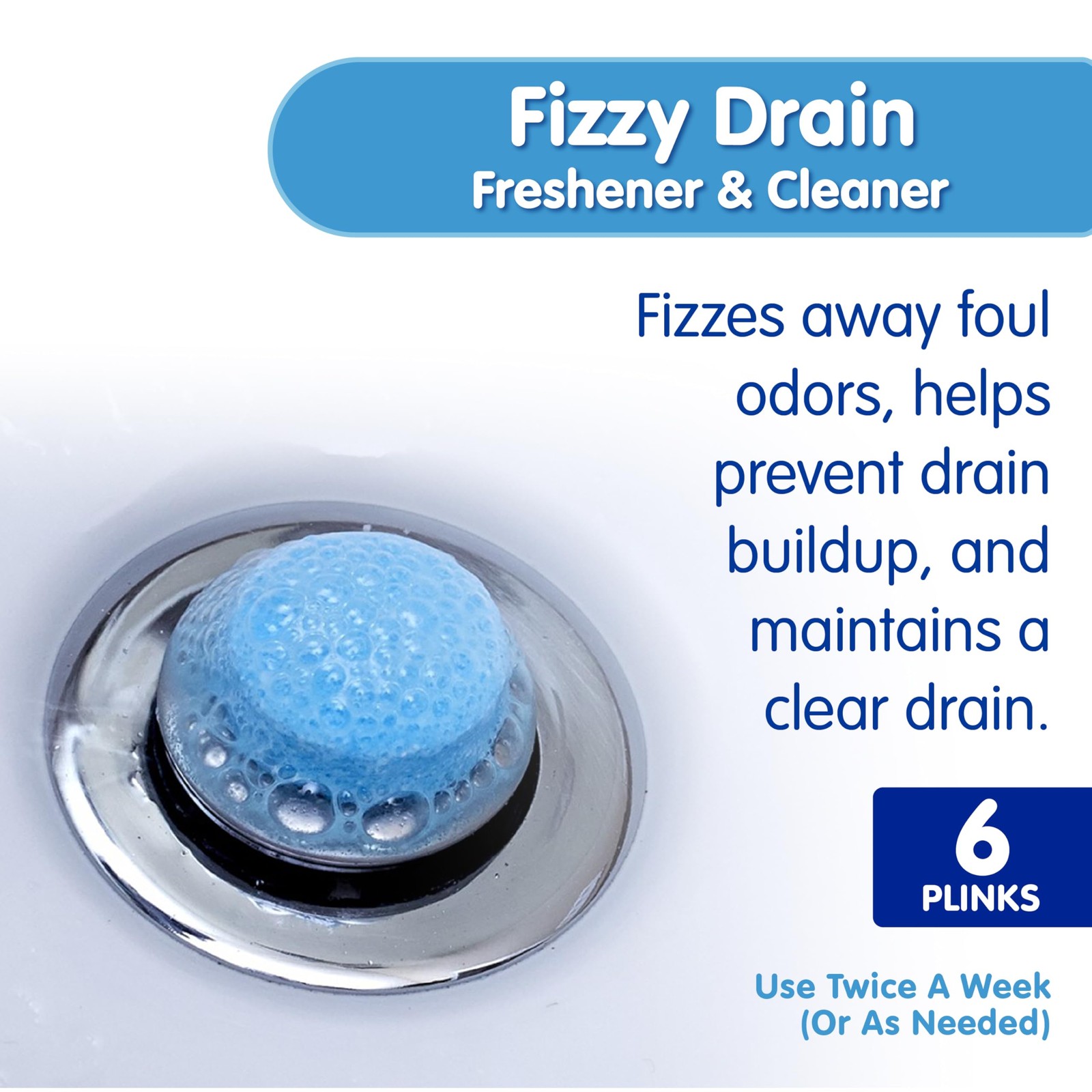 Plink Fizzy Drain Freshener and Cleaner, Prevents Clogs 6 Count (Pack of 1)