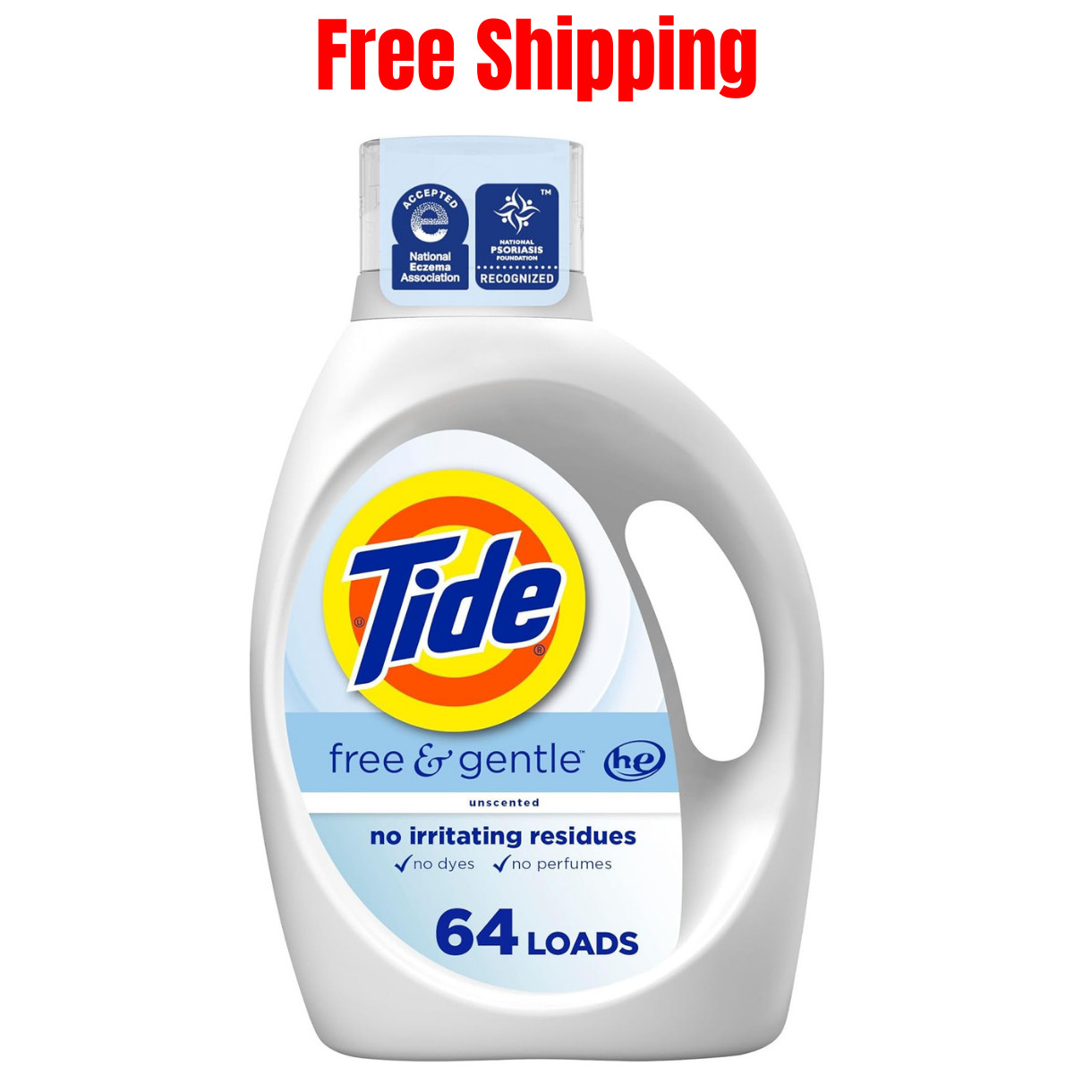 Tide Free & Gentle Liquid Laundry Detergent, 64 Loads, 84 fl oz Free Shipping