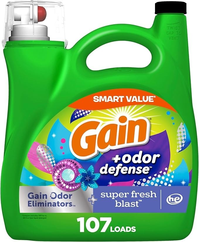 Gain Odor Defense Liquid Laundry Detergent, Super Fresh Blast Scent, 107 Loads