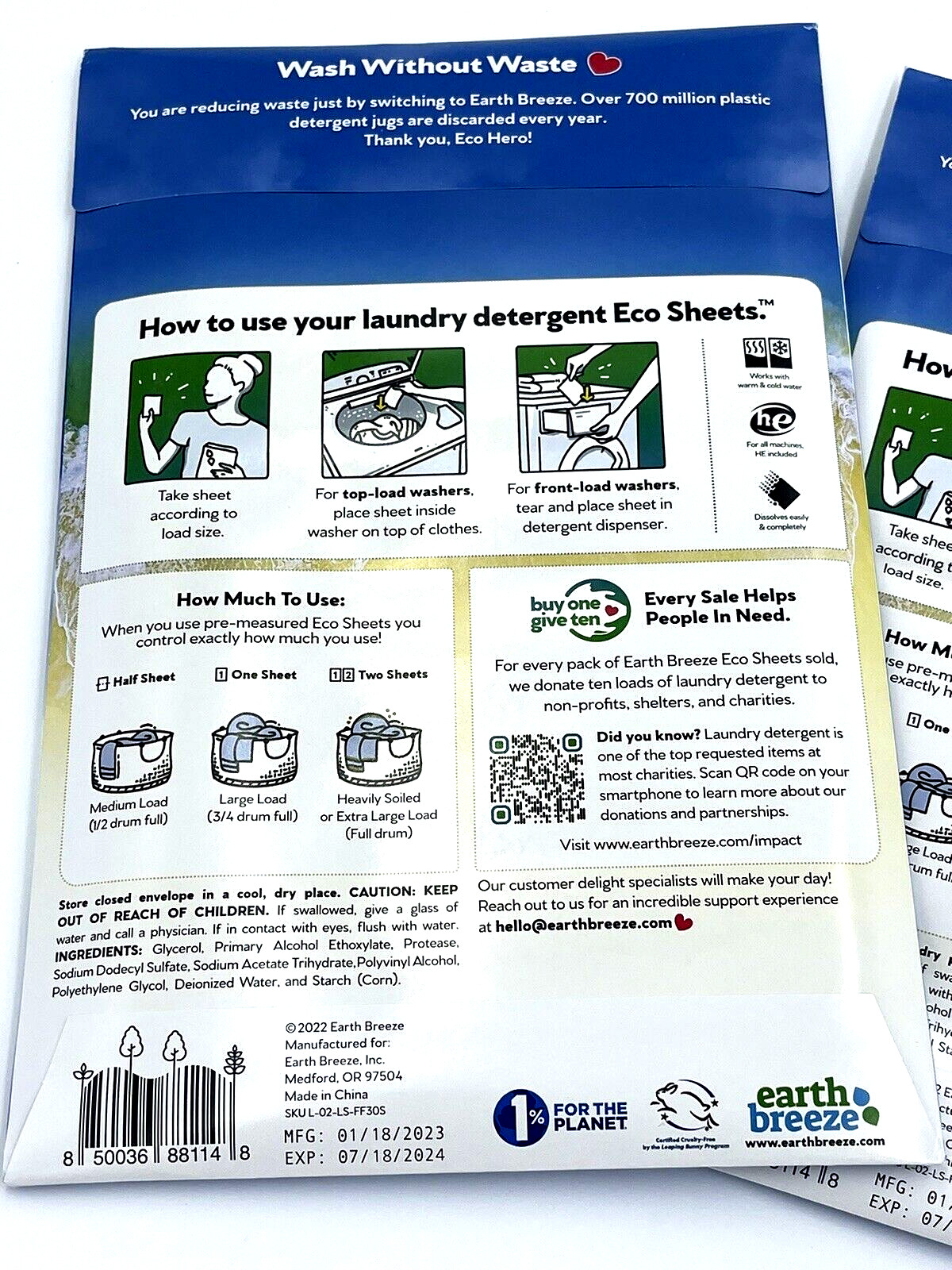 2 Biodegradable Earth Breeze Laundry Eco Sheets Fragrance Free 30 Sheets NEW