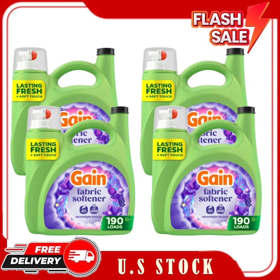 New 4 Pack Gain Moonlight Breeze Fabric Softener 140 fl oz 190 Loads