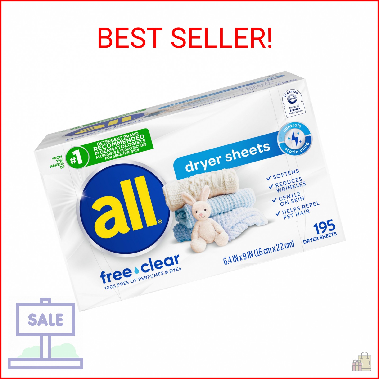 all free clear Fabric Softener Dryer Sheets for Sensitive Skin, 195 Count, Hypoa