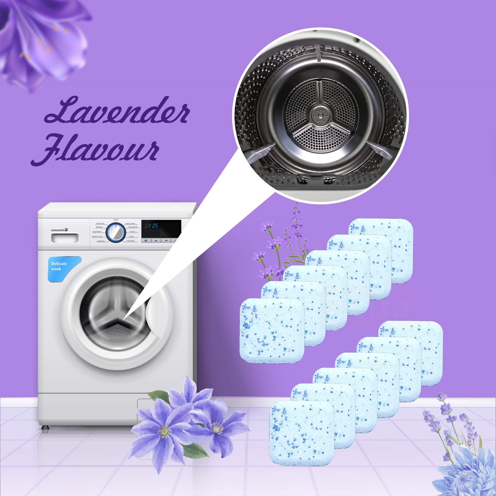 Zerfa 24 Pcs Lavender Washing Machine Deep Cleaner Tablets – 504g Descaler