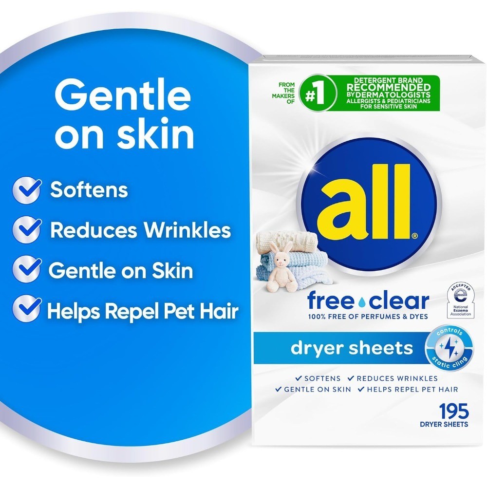 Hypoallergenic Unscented Dryer Sheets for Sensitive Skin 195 Count Dye Free
