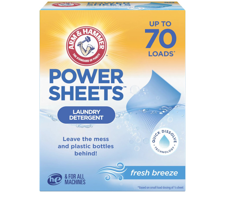 ARM & HAMMER Power Sheets Laundry Detergent, Fresh Breeze Scent, No Mess….