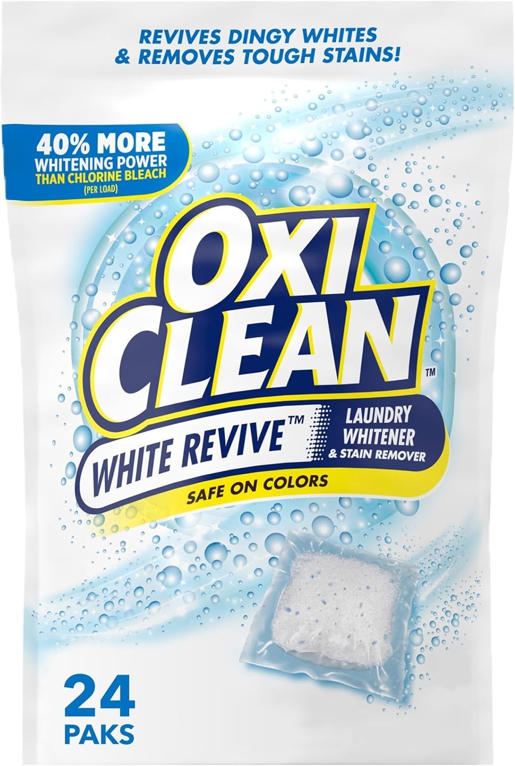 Revitalize Whites with White Revive 24 Count Stain Remover Power Paks, Unscented