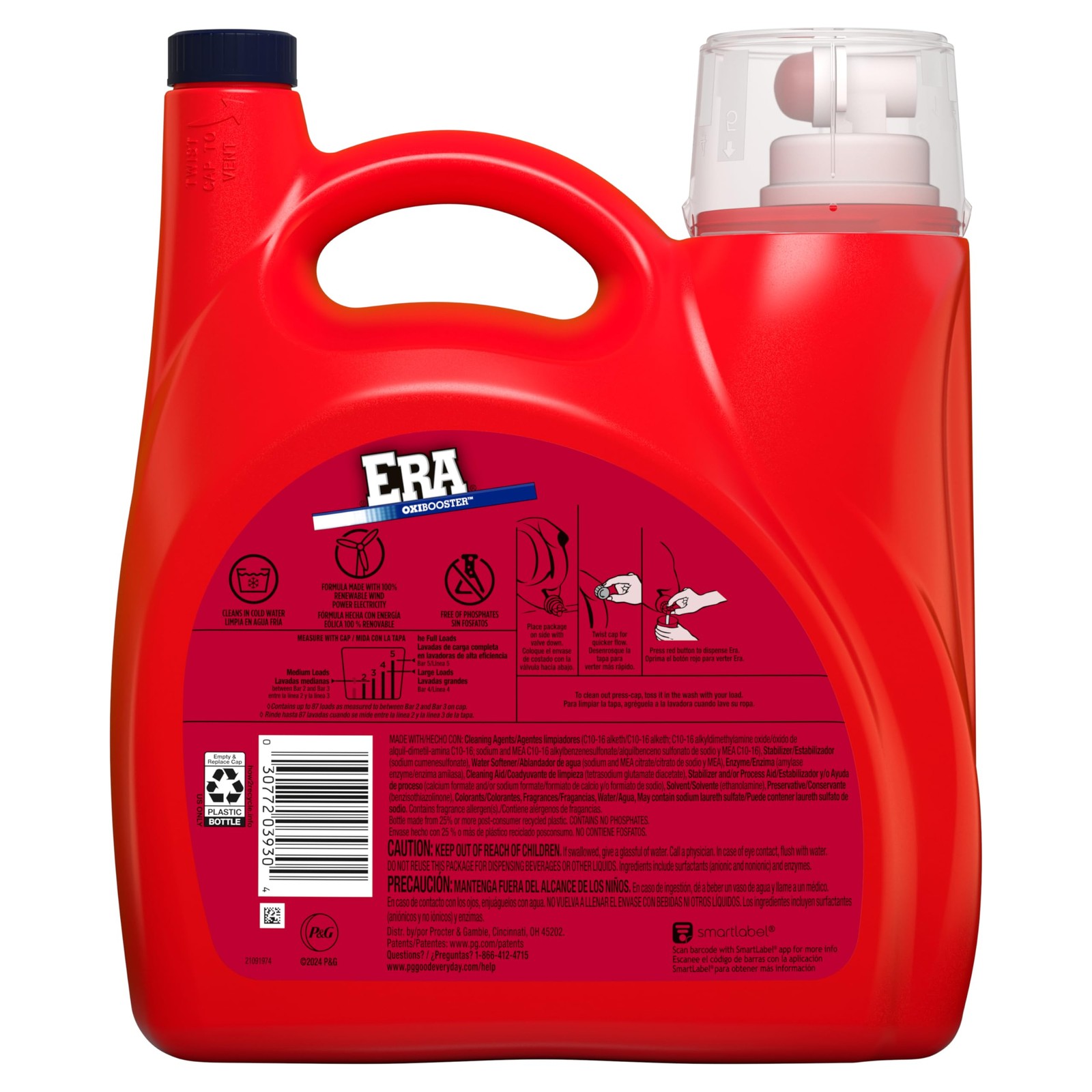 Era Oxibooster Liquid Laundry Detergent, 154 fl oz, 87 Loads Powerful Laundry