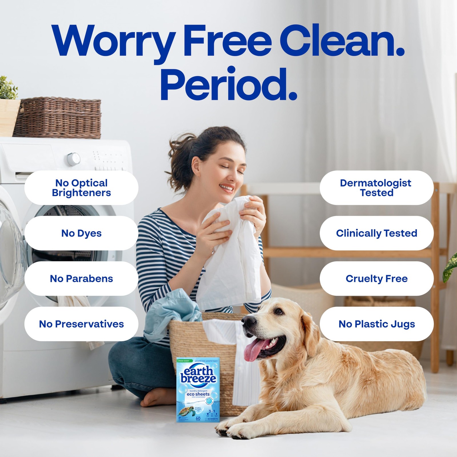 Earth Breeze Laundry Detergent Sheets Fresh 60 Loads/30 Count (Pack of 1)