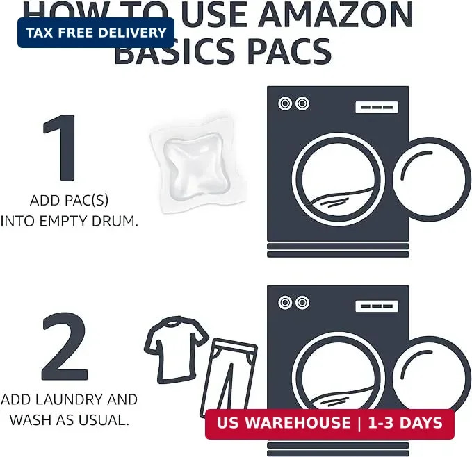Amazon Basics Laundry Detergent Pacs, Free & Clear, Hypoallergenic, Fragrance Fr