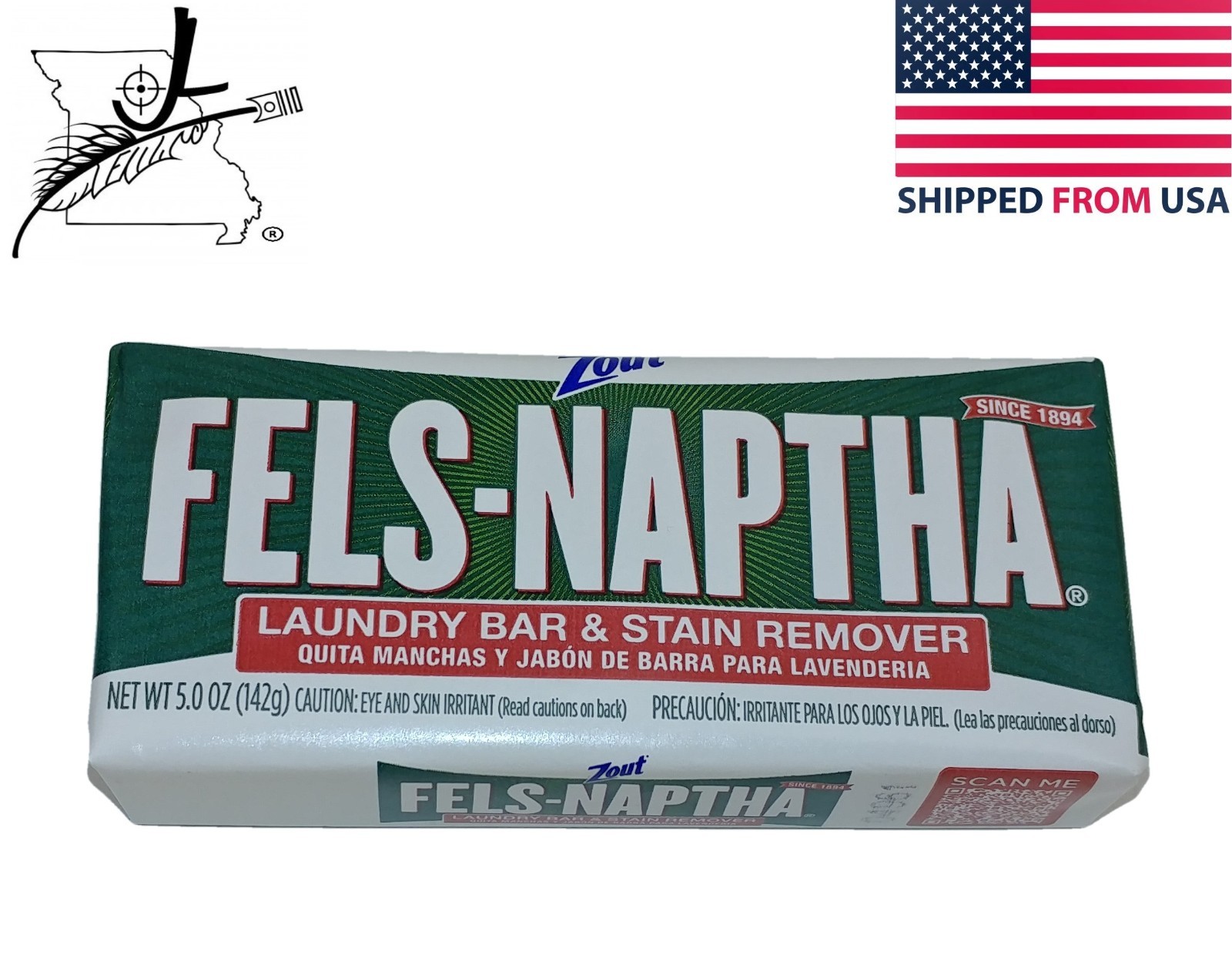 Zout Fels-Naptha Laundry Soap Bar & Stain Remover 5 Oz Ounce