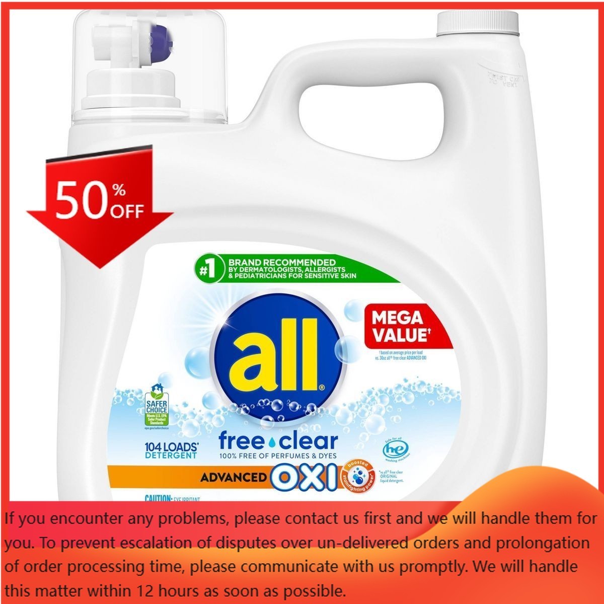 All Unscented Free Clear Advanced Oxi HE Laundry Detergent 104 Loads – 154 fl oz