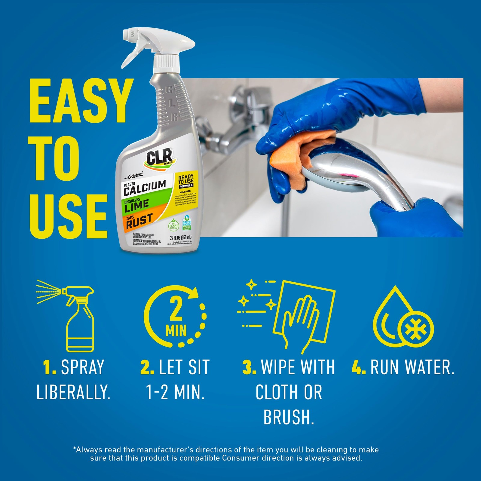 CLR Brands Lime & Rust Remover, 22 oz. Spray Bottle 22 Fl Oz (Pack of 1)