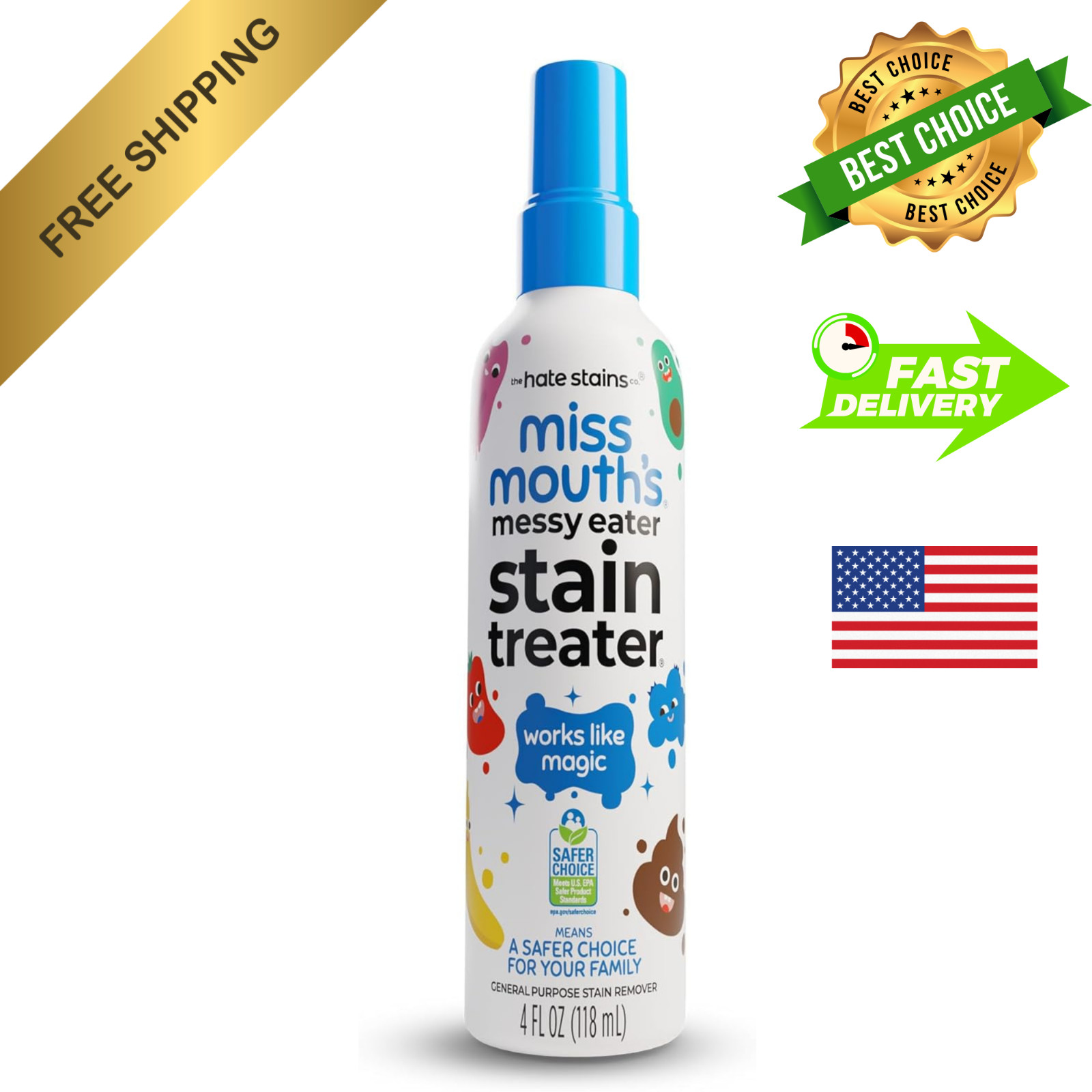 Miss Mouth’s Messy Eater Stain Treater Spray 4 Oz. Baby Safe Stain Remover