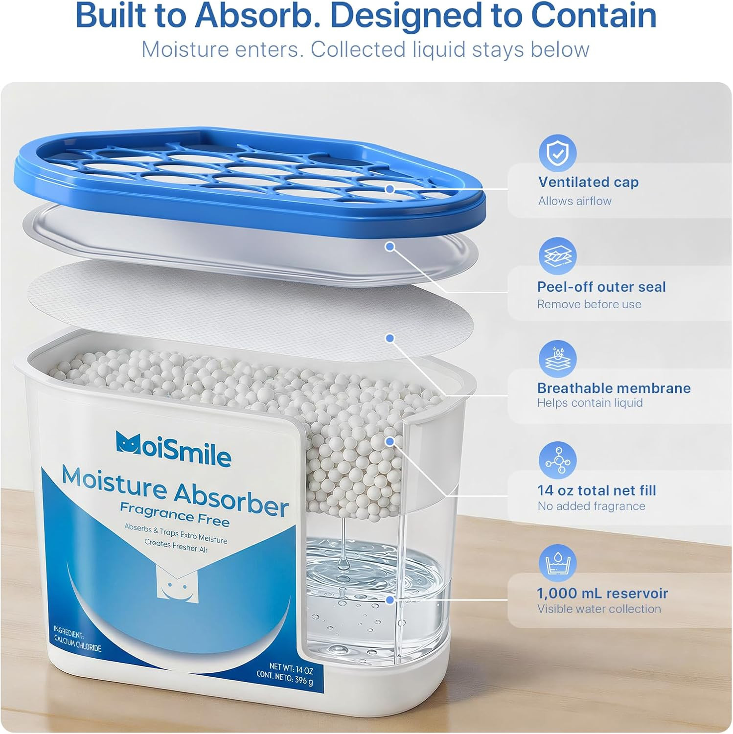 Large Moisture Absorber Buckets, 6 Pack, 14 Oz Each, Fragrance Free | 14 Oz Net