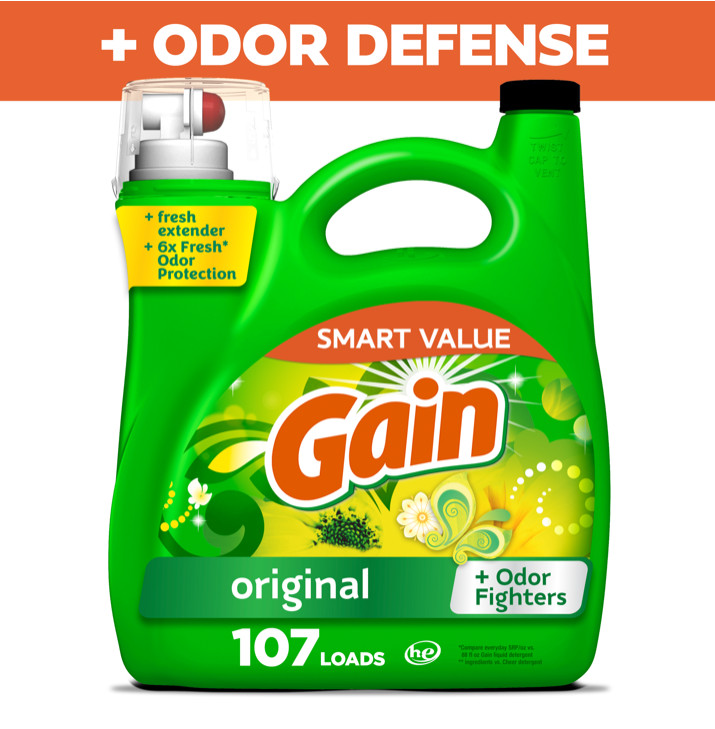 Gain Laundry Detergent Liquid with Odor Fighters, Original Scent, 154 fl oz, 107
