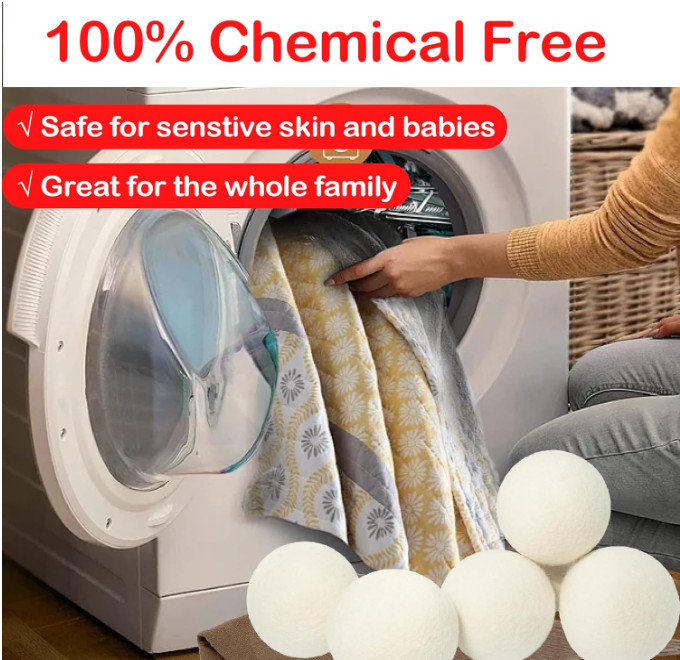 Wool Dryer Balls 6 Pack XL, 3″ Genuine New Zealand Wool to Core, 100% Organic