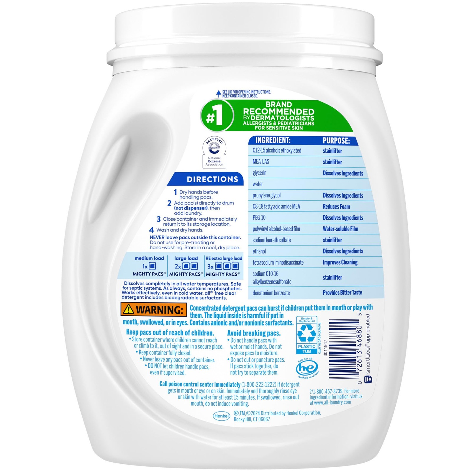 All Mighty Pacs Laundry Detergent, Free 60 Count (Pack of 1), Transparent