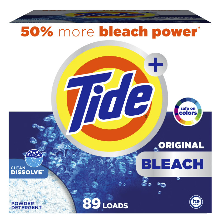 2 Box Tide Plus Bleach Powder Laundry Detergent, Original Scent, 129 oz/ Box