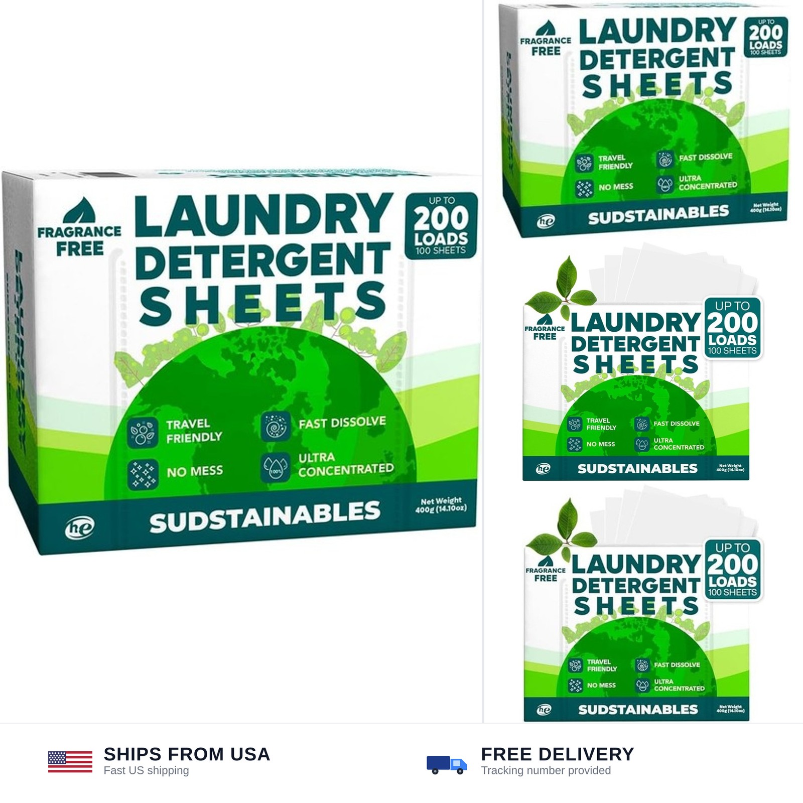 Sudstainables Laundry Detergent Sheets 200 Loads – Dissolvable Laundry Sheet …