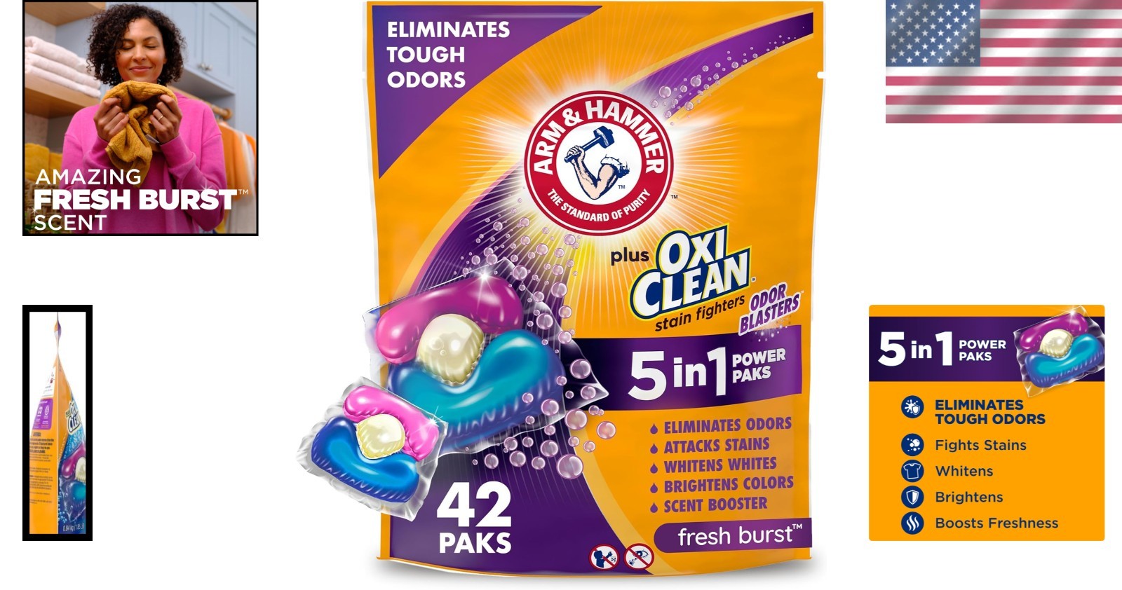 Laundry Detergent Paks Concentrated Odor Remover Stain Fighter Fresh Scent