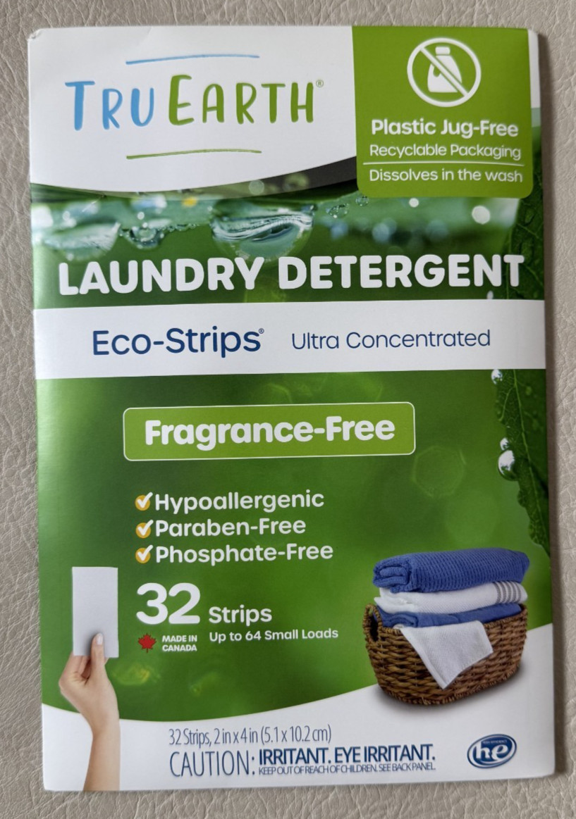 Tru Earth Laundry Detergent Eco-Strips Fragrance-Free Concentrated 32 Strips NEW