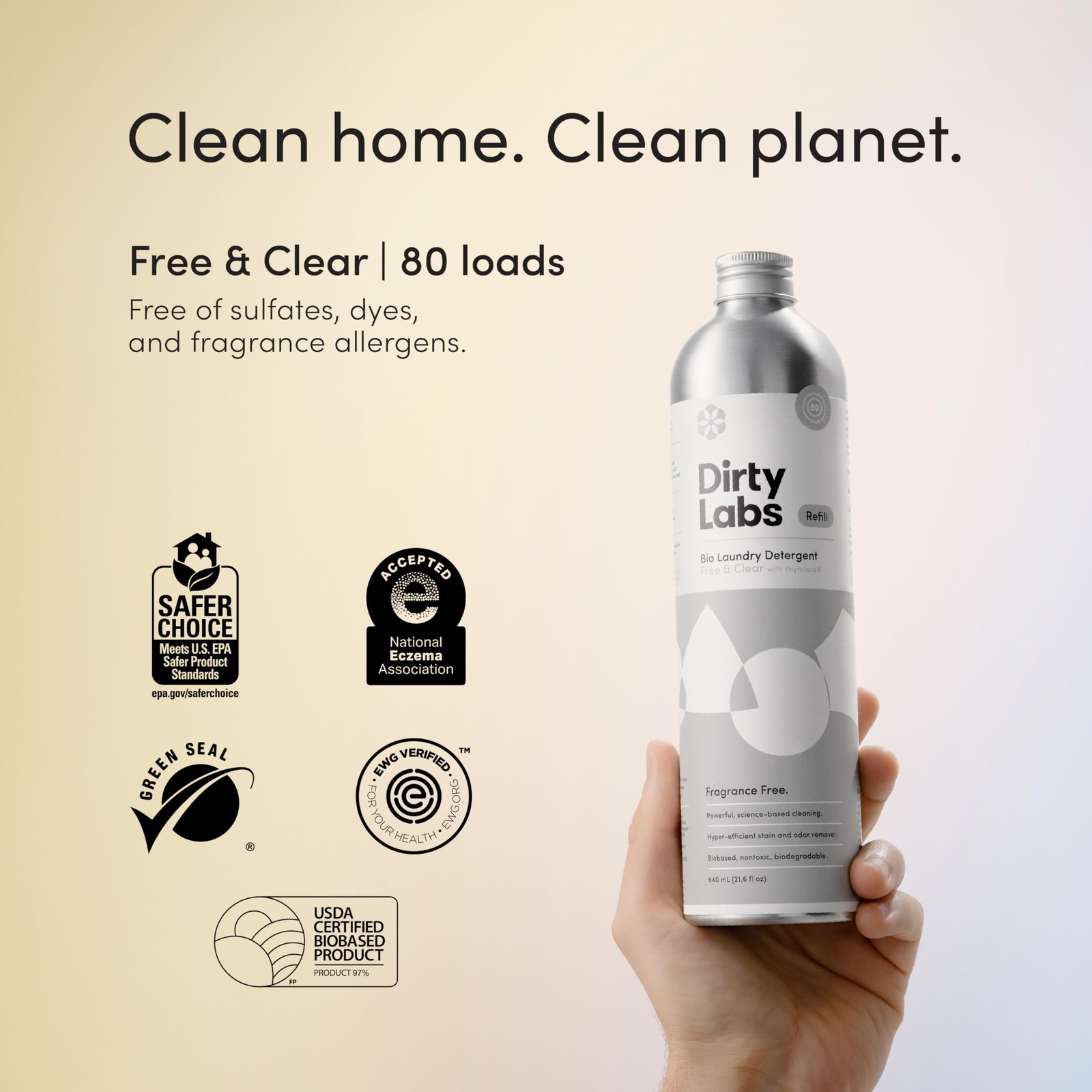 Dirty Labs | Scent Free | Bio Enzyme Liquid Laundry Detergent | 80 Loads (21.6 f