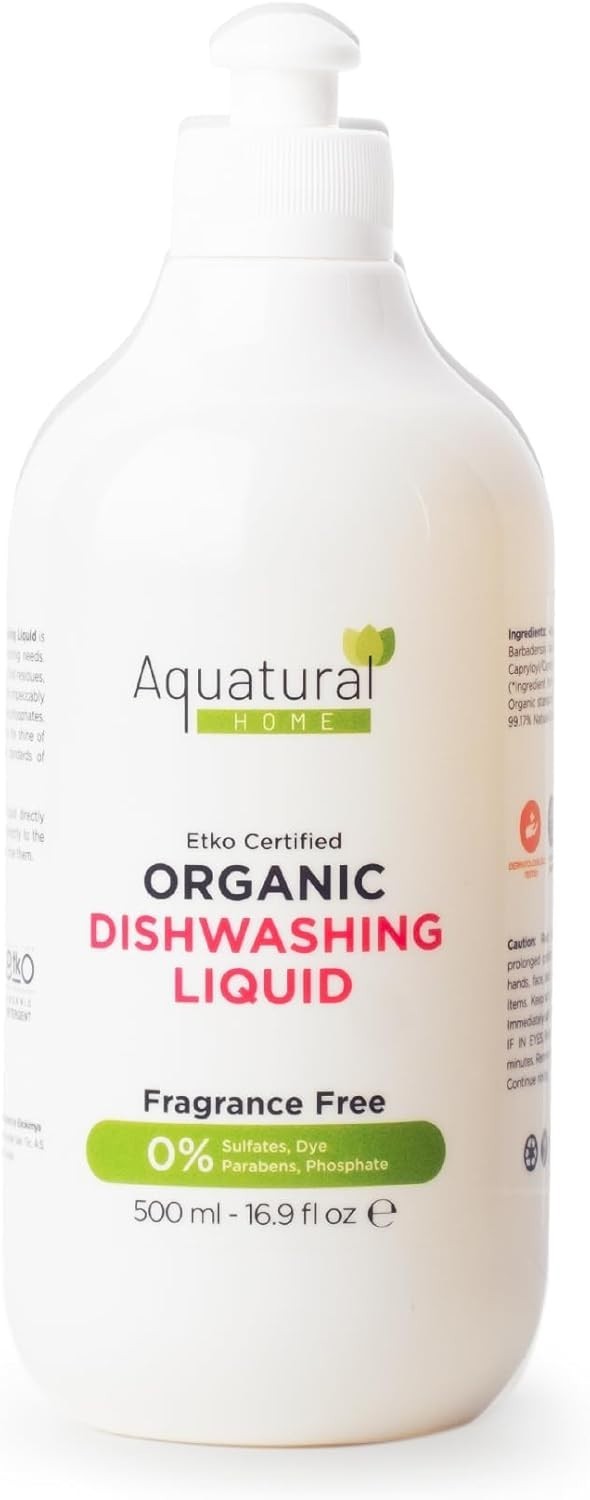 Organic Dishwashing Liquid 16.9 Fl Oz, Plant Based, Unscented, Sensitive Skin