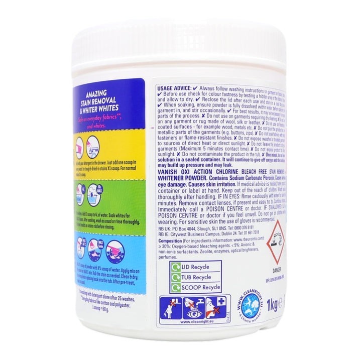 Vanish Oxi Action Chlorine Bleach Free Stain Remover + Whitener, 1 kg