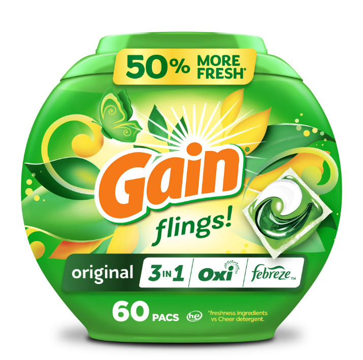 3 Pack Gain Fling Oxi Boost&Febreze Laundry Detergent Pac,Original Scent,60Ct Pk