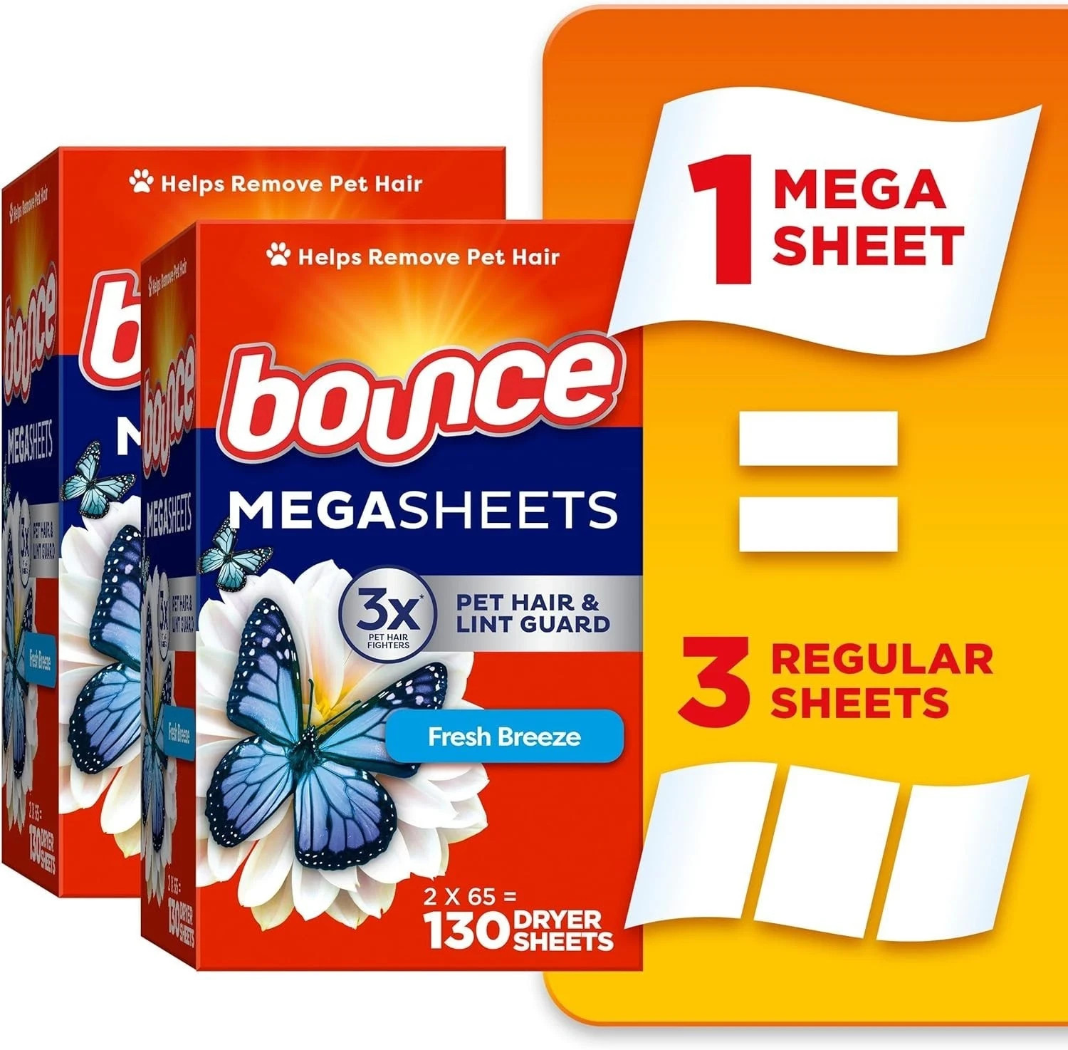 Bounce Wrinkle Guard Mega Fabric Softener Dryer Sheets, 130 Ct