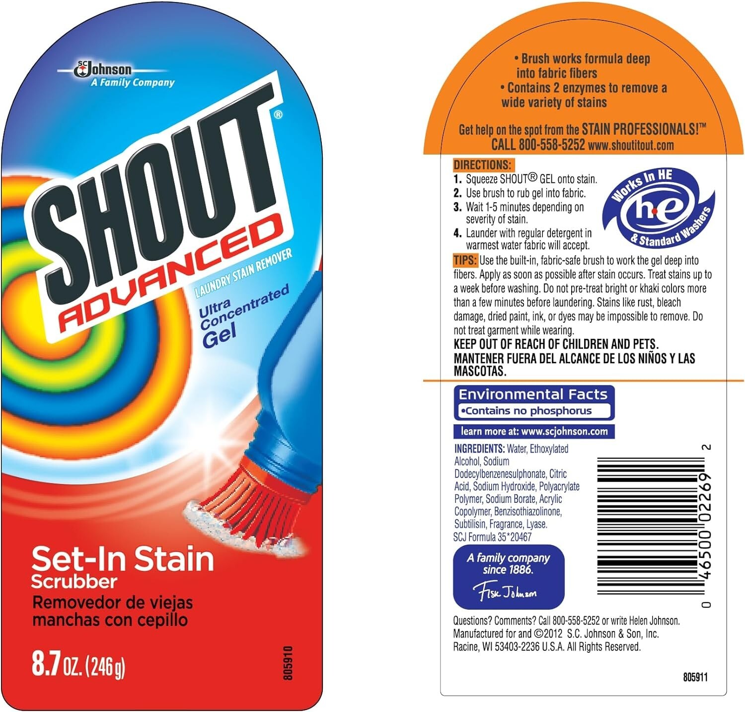 Stain Remover Brush, Ultra Concentrated Gel with Built-In Scrubbe