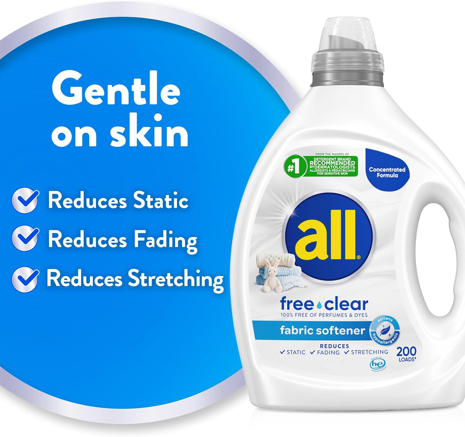 All Free Clear, Original, Liquid Fabric Softener for Sensitive Skin, Unscented a